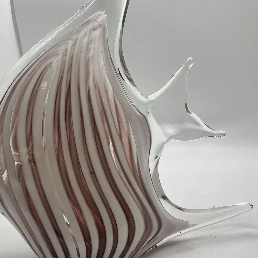 Reef Water Art Glass Sculpture Exotic Angel Fish Figurine Purple White Stripes